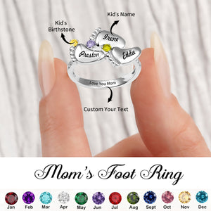 Personalized Mom 1-4 Family Footprint Birthstones And Names Ring
