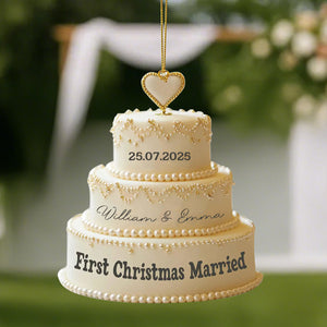 Wedding Cake Personalized Ornament, First Christmas Married Gift