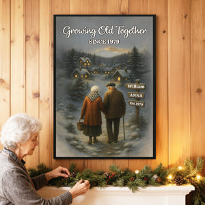 Old Couple Walking in Winter Scene - Personalized Poster