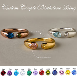 Duo Round & Pear Cut Birthstone Signet Couples Ring