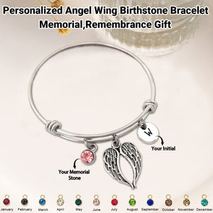 Personalized Angel Wing Birthstone Initial Bracelet
