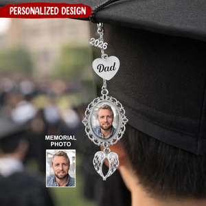 Custom 2026 Graduation Photo Charm For Tassel, Memorial Angel Wings