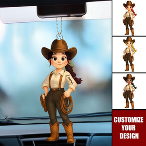 Cute Chibi Cowgirl - Personalized Cowgirl Acrylic Ornament