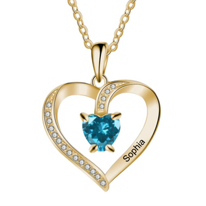 Personalized Custom Birthstone Heart Memorial Necklace