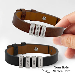 Personalized Men's Leather Bracelet With Custom Silver Beads
