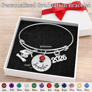 Personalized Graduation Bracelet with Birthstone and Year charm