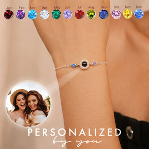Customized Birthstone Photo Projection Bracelet, Gift for Your Loved One