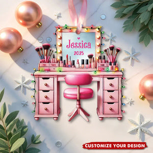 Personalized Set Makeup Ornament, Makeup Artist Christmas Ornament Gift