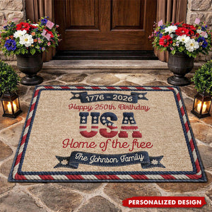 USA 250th Birthday - Personalized Doormat With Family Name