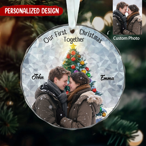 Our First Christmas Married - Personalized Couple Glass Ornament