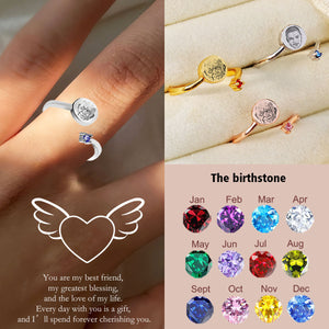 Custom Birthstone & Photo Memorial Ring, Gift For Family & Friend