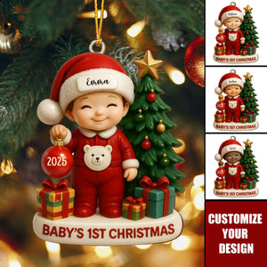 Baby’s 1st Christmas With Tree and Gifts, Personalized Custom Acrylic Ornament
