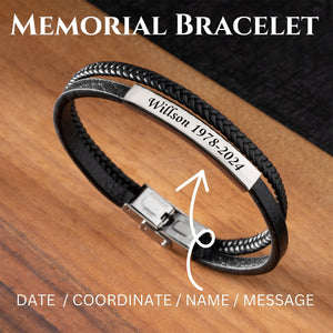 Personalized Engraved Memorial Text Personalized Leather Bracelet