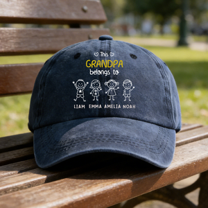 This Grandpa Belongs To Us - Personalized Custom Vintage Washed Denim Cap