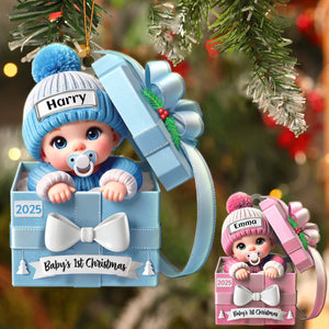 Baby First Christmas, Baby Reveals, Gift Box - Personalized Shaped Acrylic Ornament