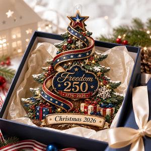 Freedom 250 Patriotic Christmas Tree Ornament, Personalized USA Independence Gift