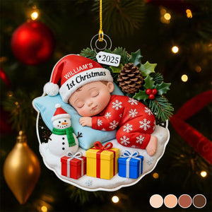 Personalized Baby’s First Christmas Ornament - Sleeping Baby Acrylic Keepsake