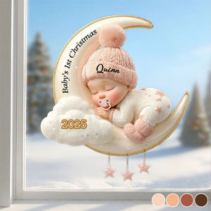 Custom Baby's First Christmas Decal, Moon Acrylic Keepsake
