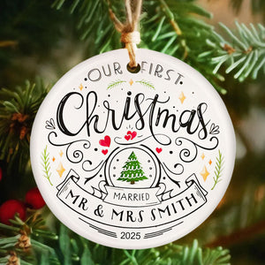 Our First Christmas - Custom Newlywed Ceramic Ornament