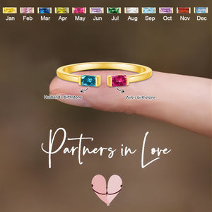 Personalized Born in Love Duo Baguette Birthstone Ring