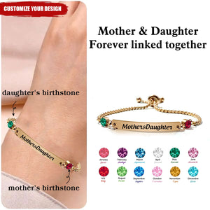 Personalized Mother & Daughter Forever Linked Together Custom Any Text Birthstones Bracelet
