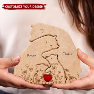 Hugging Bear Family Floral Version - Personalized Wooden Bear Family Puzzle