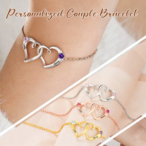 Personalized Heart-Shaped Name Birthstone Couple Bracelet