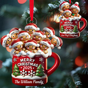 Gingerbread Family In Hot Cocoa Christmas Decor Personalized Acrylic Ornament