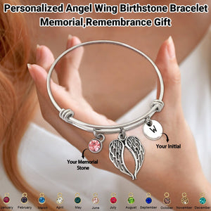 Personalized Angel Wing Birthstone Initial Bracelet