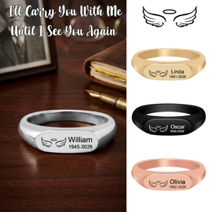 In Loving Memory Personalized Angel Wings Ring-Custom Unisex Memorial Ring