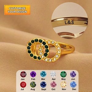 Personalized Interlocking Circle Birthstone Ring For Couple