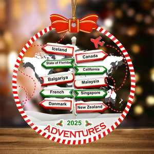 Personalized Travel Adventure Ornament, Traveling Christmas Ornament