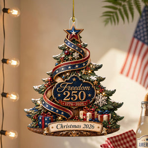 Freedom 250 Patriotic Christmas Tree Ornament, Personalized USA Independence Gift