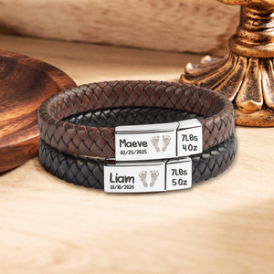 Loss Off Baby Dad Gift, Personalized Baby Footprint Woven Bracelet