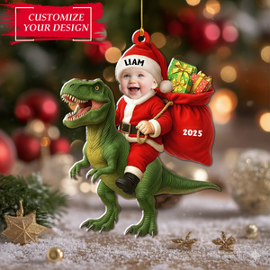 Personalized Dinosaur Christmas Ornament, Kid Photo Christmas Ornament