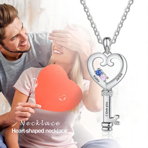 Personalized Birthstone Heart Key Couple Necklace