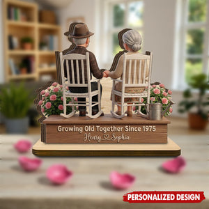 Personalized Plaque - Elderly Couple in Rocking Chairs, Growing Old Together