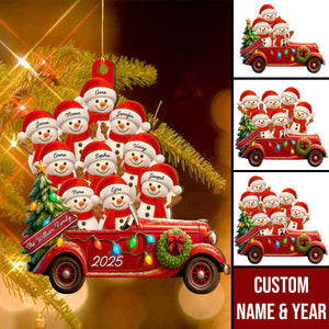 Holly Jolly Snowman Family - Personalized Christmas Wood Ornament