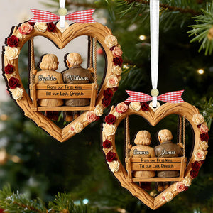 Personalized Couple Rocking Chair Heart Shape Wood Ornament