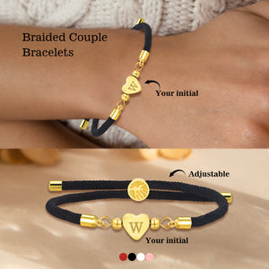 Personalized A-Z Initial Bracelet - Adjustable Colored Heart Bracelet