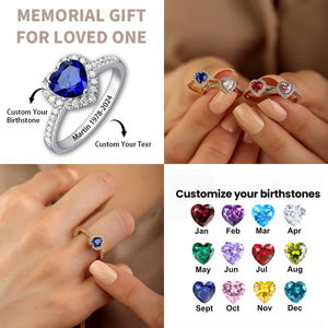 Personalized Dainty Birthstone Heart Memorial Ring - Gift For Christmas