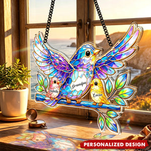Custom Grandpa Bird Suncatcher, Custom Bird Dad Family Suncatcher, Father's Day Gift