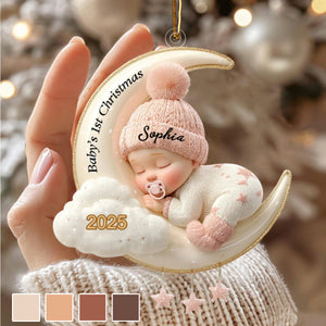 Custom Baby's First Christmas Ornament, 3D Moon Acrylic Keepsake