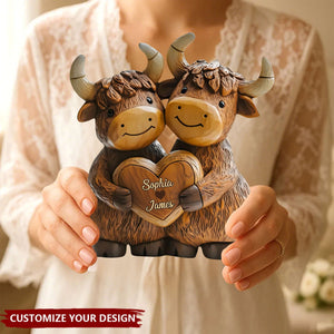 Cute Highland Cow Couple - Personalized Highland Cow Custom Shaped Plaque