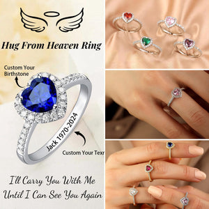 Personalized Dainty Birthstone Heart Memorial Ring - Gift For Christmas