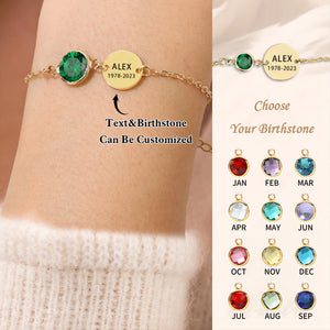 Personalized Custom Engraved Name&Date Memorial Birthstone Bracelet