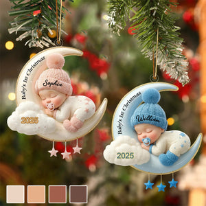 Custom Baby's First Christmas Ornament, 3D Moon Acrylic Keepsake