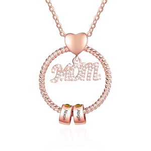 Personalized Mom Circle Birthstone Pendant Necklace Engraved Names