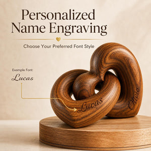 Personalized Wooden Heart Sculpture β Custom Couple Anniversary Gift β Interlocking Love Decor