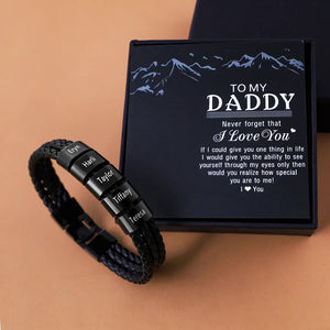 Personalized Braided Leather Bracelet Engraved Names Men's Bracelet Gifts For Him